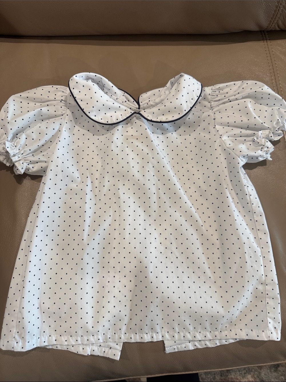 The Beaufort Bonnet Company White Blouse with Navy Polka Dots